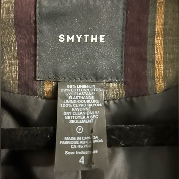 SMYTHE Linen Blend Single Button Closure Striped Blazer - Size 4 - Picture 7 of 7